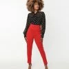 Unique Vintage Red Pintuck High Waist Pants New Arrivals!