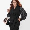 Unique Vintage Plus Size Black & Purple Dainty Floral Giselle Wrap Top New Arrivals!
