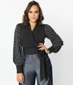 New Arrivals! Unique Vintage Black & Purple Dainty Floral Giselle Wrap Top