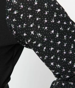 New Arrivals! Unique Vintage Black & Purple Dainty Floral Giselle Wrap Top