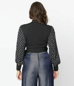 New Arrivals! Unique Vintage Black & Purple Dainty Floral Giselle Wrap Top