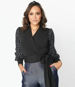 New Arrivals! Unique Vintage Black & Purple Dainty Floral Giselle Wrap Top