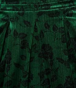 Unique Vintage Plus Size Green & Black Rose Velvet Marceline Swing Dress