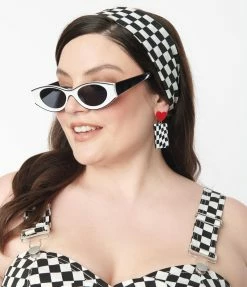 Unique Vintage Black & White Checkered Print Hair Scarf