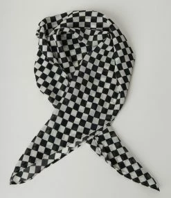 Unique Vintage Black & White Checkered Print Hair Scarf