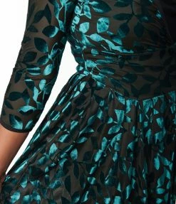 Unique Vintage Plus Size Teal Green Devore Velvet Tallullah Duster Clothing