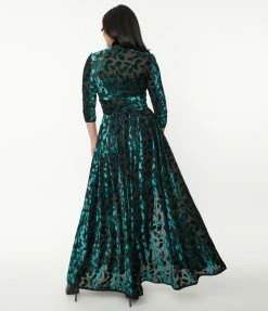 Unique Vintage Teal Green Devore Velvet Tallullah Duster Trending