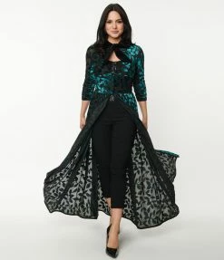 Unique Vintage Teal Green Devore Velvet Tallullah Duster Trending