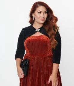 Clothing Unique Vintage Plus Size Black Fuzzy Bolero Sweater