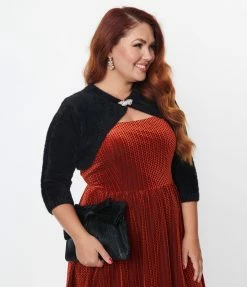Clothing Unique Vintage Plus Size Black Fuzzy Bolero Sweater