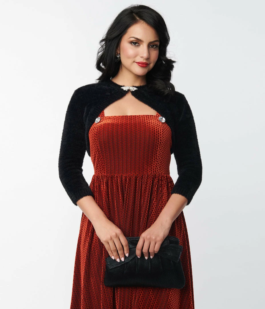 Unique Vintage Black Fuzzy Bolero Sweater