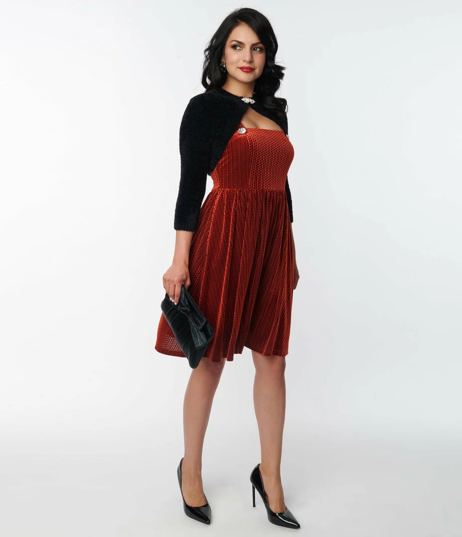 Unique Vintage Black Fuzzy Bolero Sweater