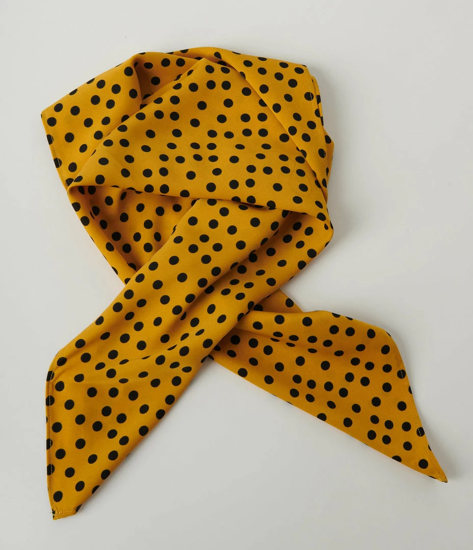 Unique Vintage Mustard & Black Polka Dot Hair Scarf Unique Vintage Brand