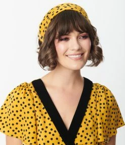 Unique Vintage Mustard & Black Polka Dot Hair Scarf Unique Vintage Brand