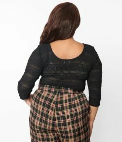 Unique Vintage Plus Size Black Lace Surplice Bodysuit Clothing