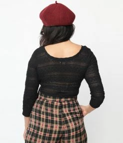 Unique Vintage Black Lace Surplice Bodysuit Clothing