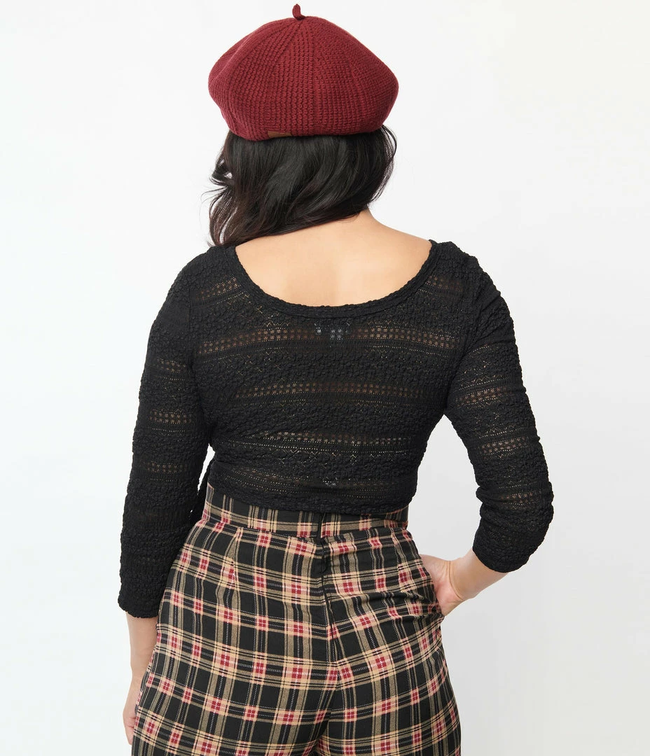 Unique Vintage Black Lace Surplice Bodysuit Clothing