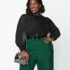 New Arrivals! Unique Vintage Plus Size Black Flocked Dot Neck Bow Blouse