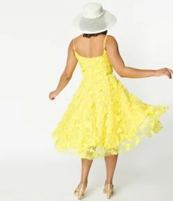 Magnolia Place Yellow Butterfly Ray Swing Dress