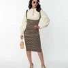 Unique Vintage Brown Argyle Hearts Fontaine Suspender Pencil Skirt New Arrivals!