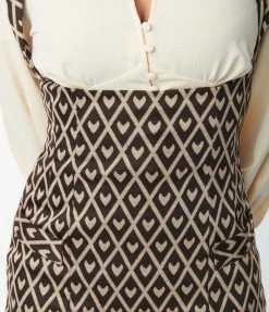 Unique Vintage Brown Argyle Hearts Fontaine Suspender Pencil Skirt New Arrivals!