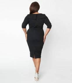 Trending Unique Vintage Plus Size Black Belted Wiggle Dress