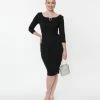 Unique Vintage Black Belted Wiggle Dress