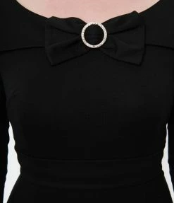 Unique Vintage Black Belted Wiggle Dress