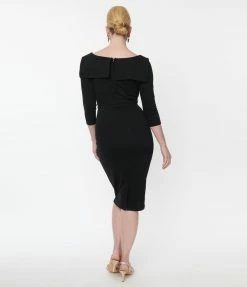 Unique Vintage Black Belted Wiggle Dress