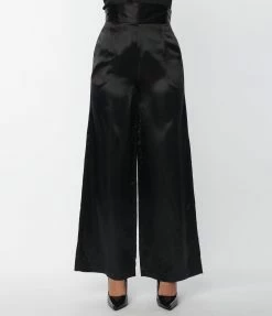 New Arrivals! Unique Vintage Black Satin High Waist Pants