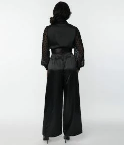 New Arrivals! Unique Vintage Black Satin High Waist Pants