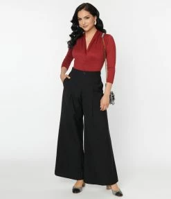 Unique Vintage Black Wide Leg Pants