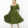 Unique Vintage Plus Size Green Velvet Lamar Swing Dress New Arrivals!