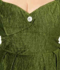Unique Vintage Plus Size Green Velvet Lamar Swing Dress New Arrivals!