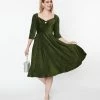 Unique Vintage Green Velvet Lamar Swing Dress