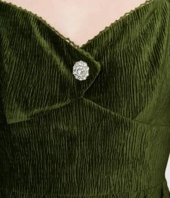 Unique Vintage Green Velvet Lamar Swing Dress