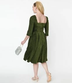 Unique Vintage Green Velvet Lamar Swing Dress