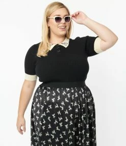Unique Vintage Plus Size Black & Poodle Collar Prim & Pretty Sweater