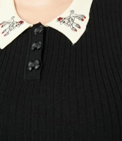 Unique Vintage Plus Size Black & Poodle Collar Prim & Pretty Sweater
