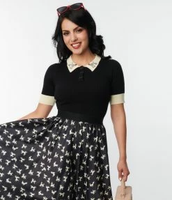 Unique Vintage Black & Poodle Collar Prim & Pretty Sweater Clothing