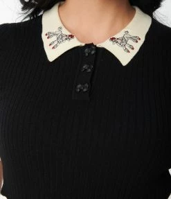 Unique Vintage Black & Poodle Collar Prim & Pretty Sweater Clothing