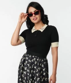 Unique Vintage Black & Poodle Collar Prim & Pretty Sweater Clothing