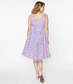 Magnolia Place 1950s Purple Mesh & Daisy Skylar Swing Dress Sale