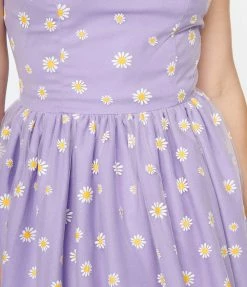 Magnolia Place 1950s Purple Mesh & Daisy Skylar Swing Dress Sale