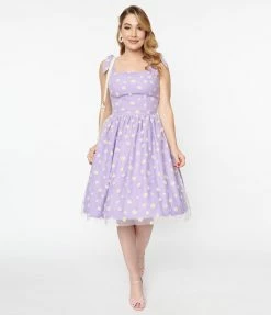 Magnolia Place 1950s Purple Mesh & Daisy Skylar Swing Dress Sale