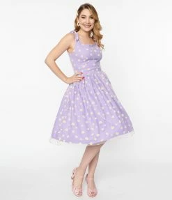 Magnolia Place 1950s Purple Mesh & Daisy Skylar Swing Dress Sale