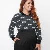 New Arrivals! Unique Vintage Plus Size Black & Ivory Bow Fuzzy Sweater