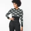 New Arrivals! Unique Vintage Black & Ivory Bow Fuzzy Sweater