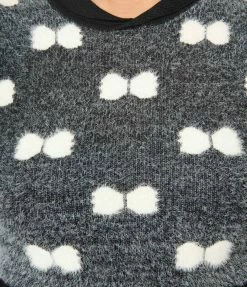 New Arrivals! Unique Vintage Black & Ivory Bow Fuzzy Sweater