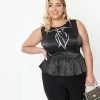 Unique Vintage Plus Size Black & Trompe Loeil Bow Tie Honeybun Top Sale